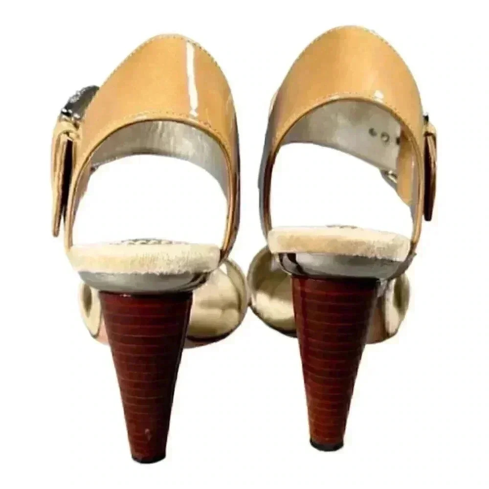 Dolce & Gabbana Sandals Beige Tan Women's 6 Leather Snake Heel Open Toe 36 - Picture 7 of 9